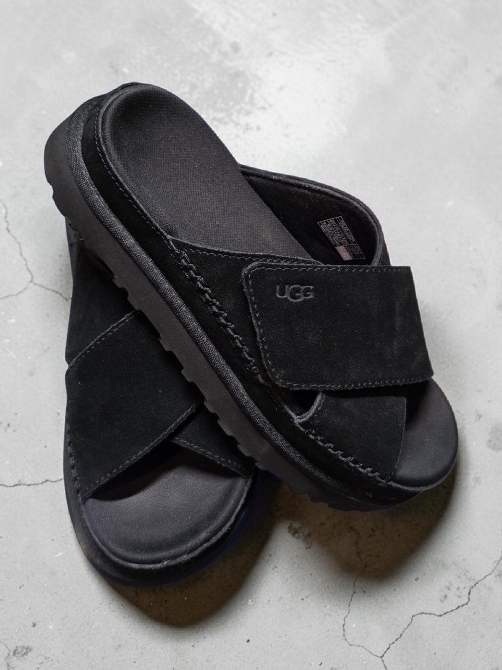 UGG Black Suede Adjustable Strap Slide Sandals